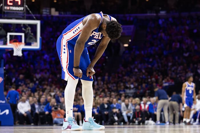Philadelphia 76ers center Joel Embiid wears the Under Armour Embiid 1.